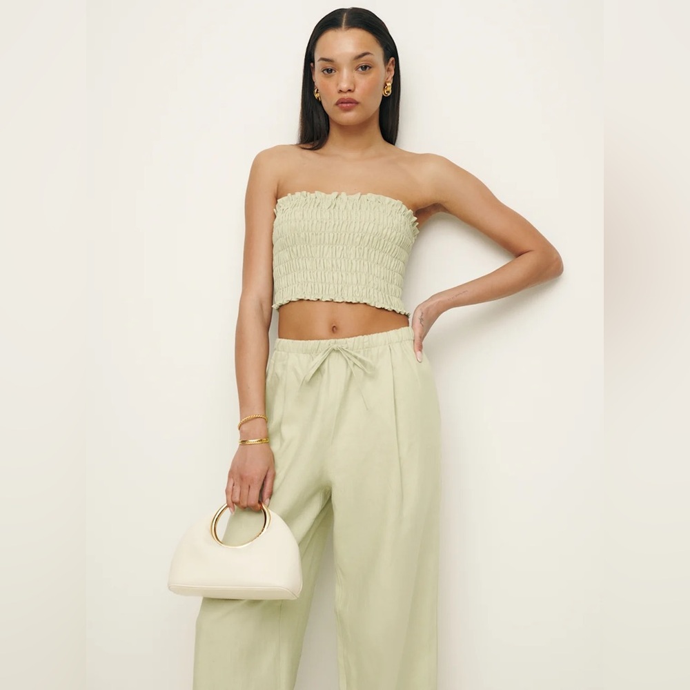 Reformation Lena Linen Two Piece Green - Size XS